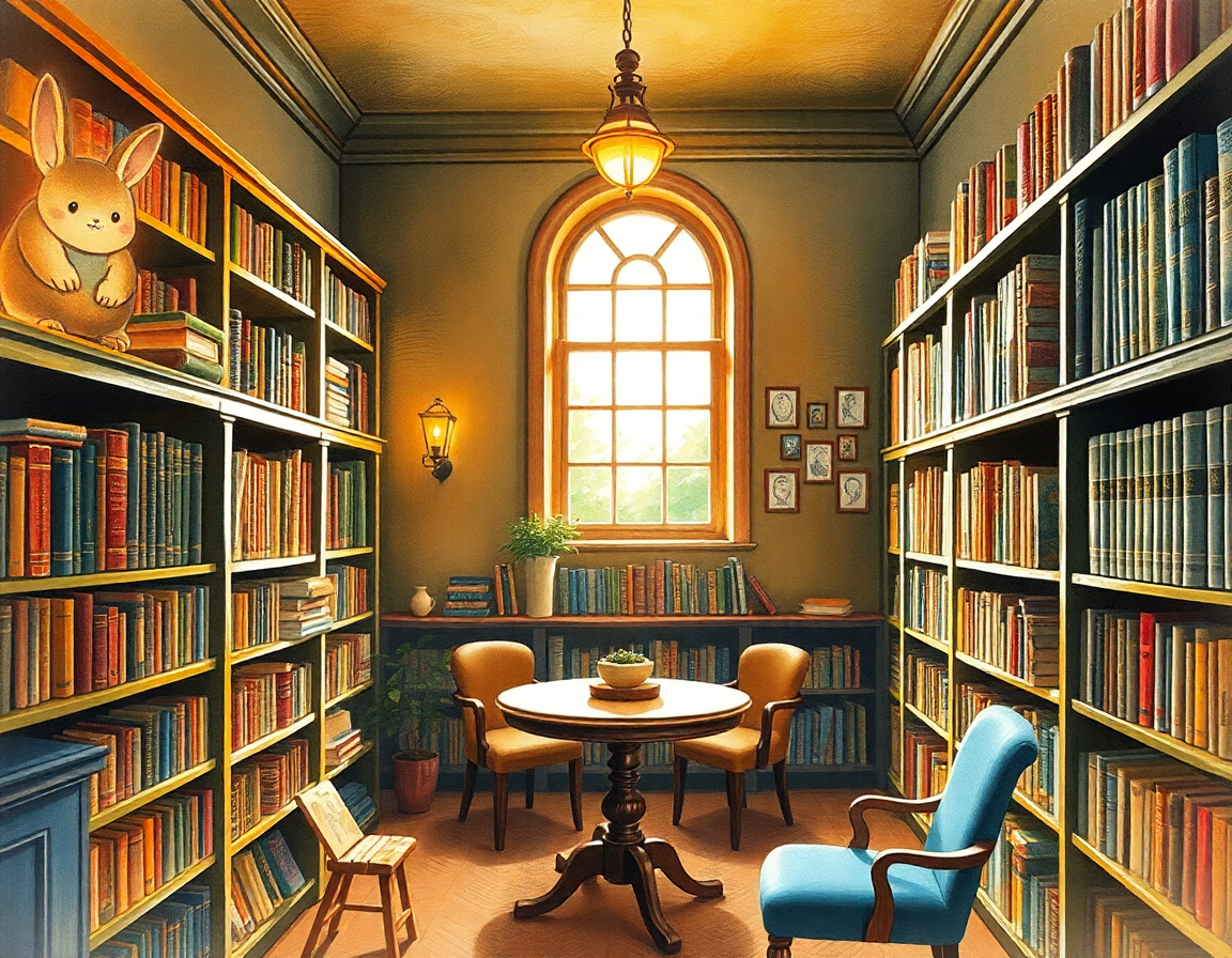 Warm golden library